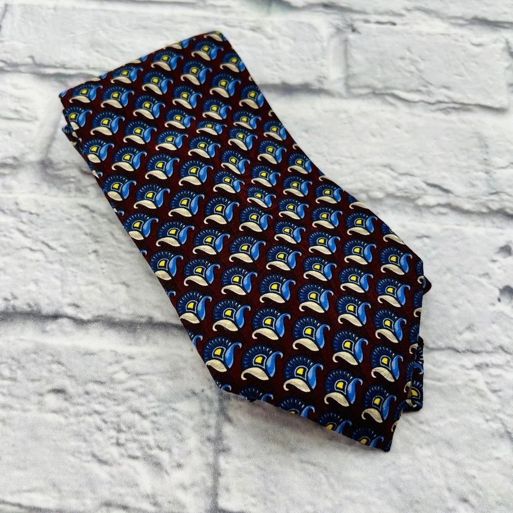 Robert Talbott Studio Burgundy Blue Paisley Silk Mens Necktie Preppy Career
